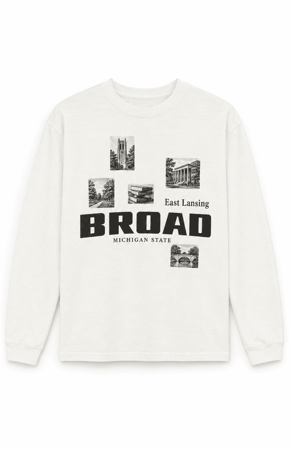 Broad Campus Collage Long Sleeve, Vintage ivory